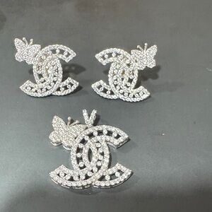 CHANEL fashion Silver Crystal Butterfly Earrings